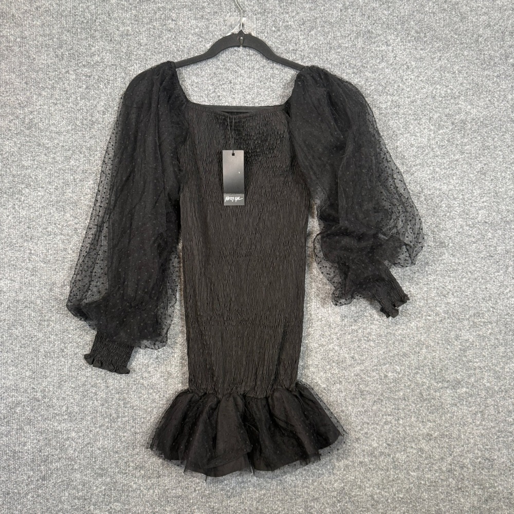Nasty Gal Black Puff-Sleeve Mini Dress
